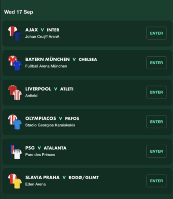 bet365 Matchday 1 Champions League