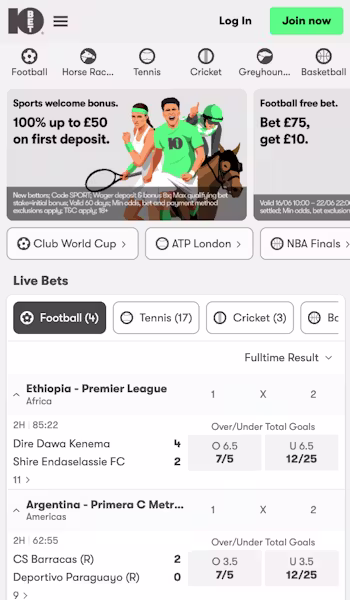 10Bet football betting markets