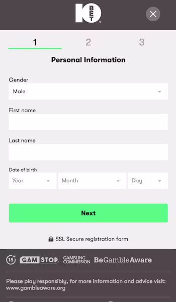10Bet sign-up process