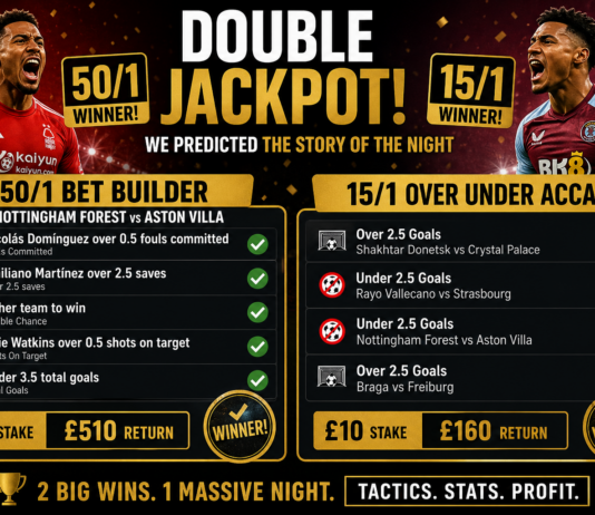 Double Jackpot: 50/1 Forest vs Villa Winner & 15/1 Acca Sweep – How We Predicted the Story of the Night Winning Bets 30th April