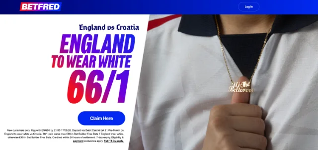 BettingTips4You.com | Free Football Betting Tips & Predictions Betfred 66/1: England to Wear White v Croatia — World Cup 2026 Enhanced Odds