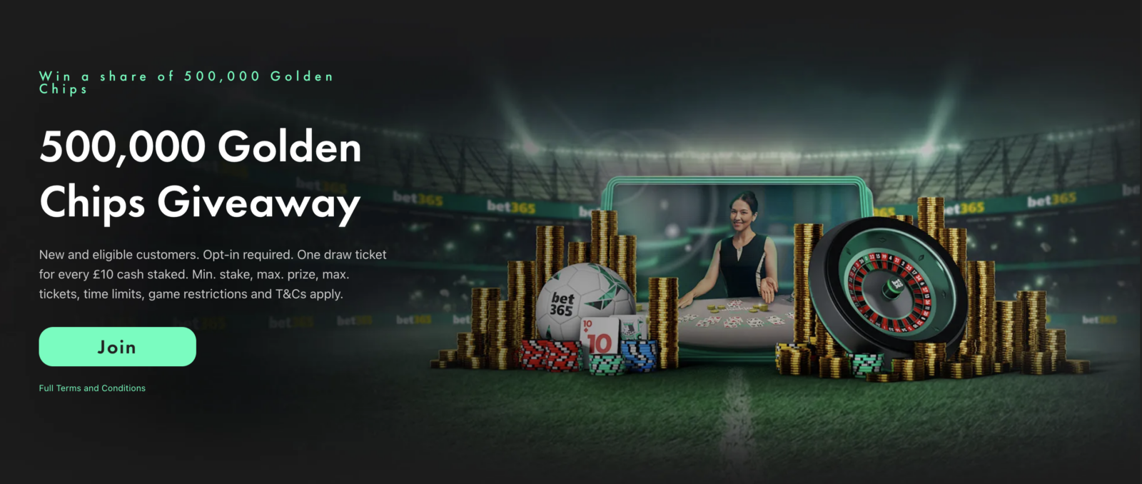 bet365 Golden Chips Giveaway – Live Casino promotion screenshot