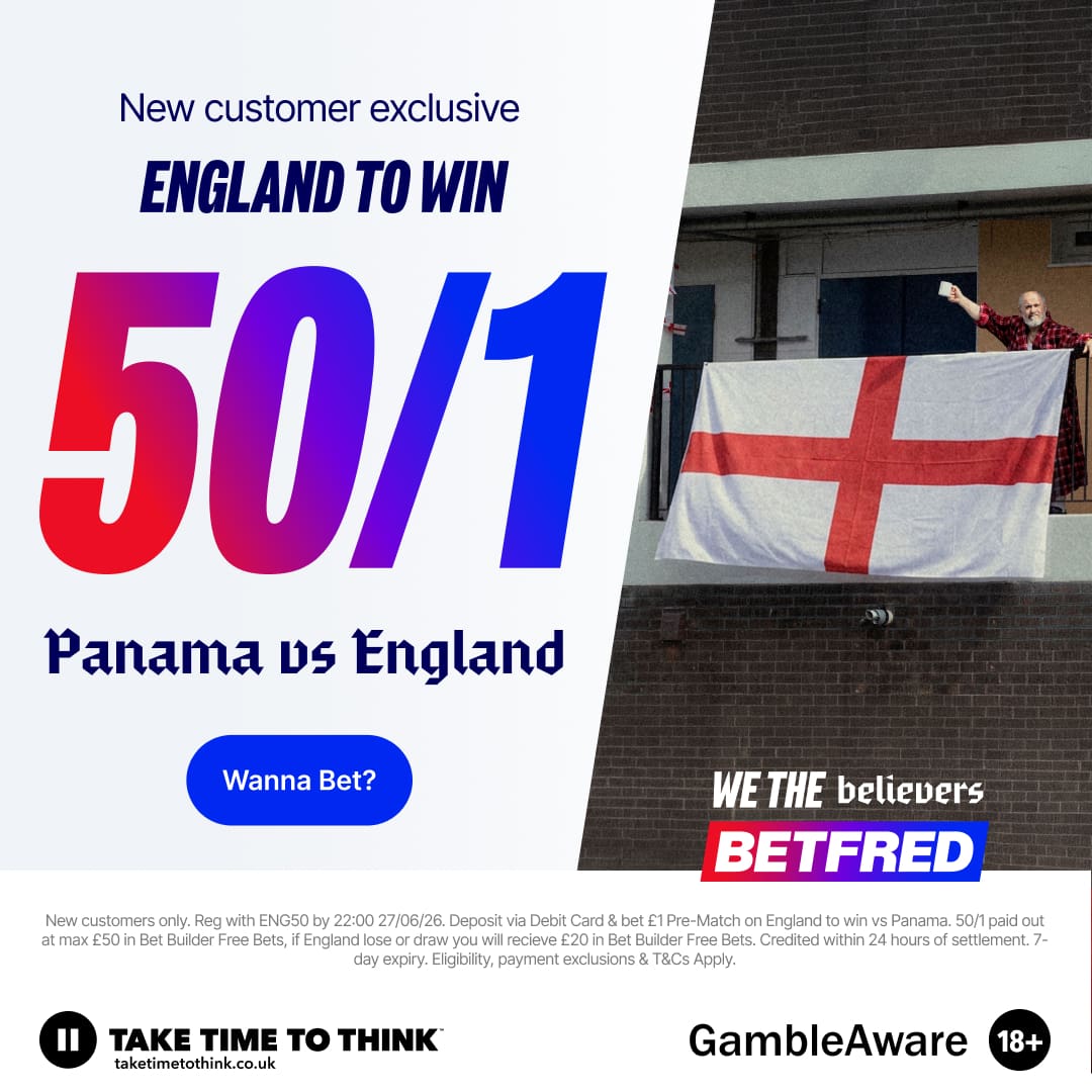Betfred 50/1 England to Win vs Panama — World Cup 2026 Enhanced Odds