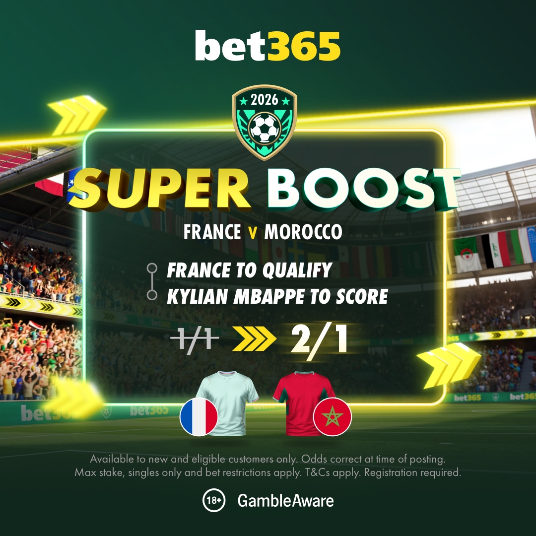 bet365 Super Boost — France to Qualify + Kylian Mbappé to Score boosted to 2/1 for France v Morocco