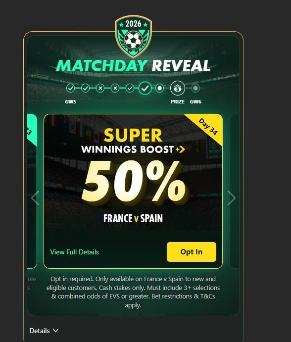 bet365 BB Money Back + 50% Super Winning Boost — France vs Spain World Cup 2026 Semi-Final